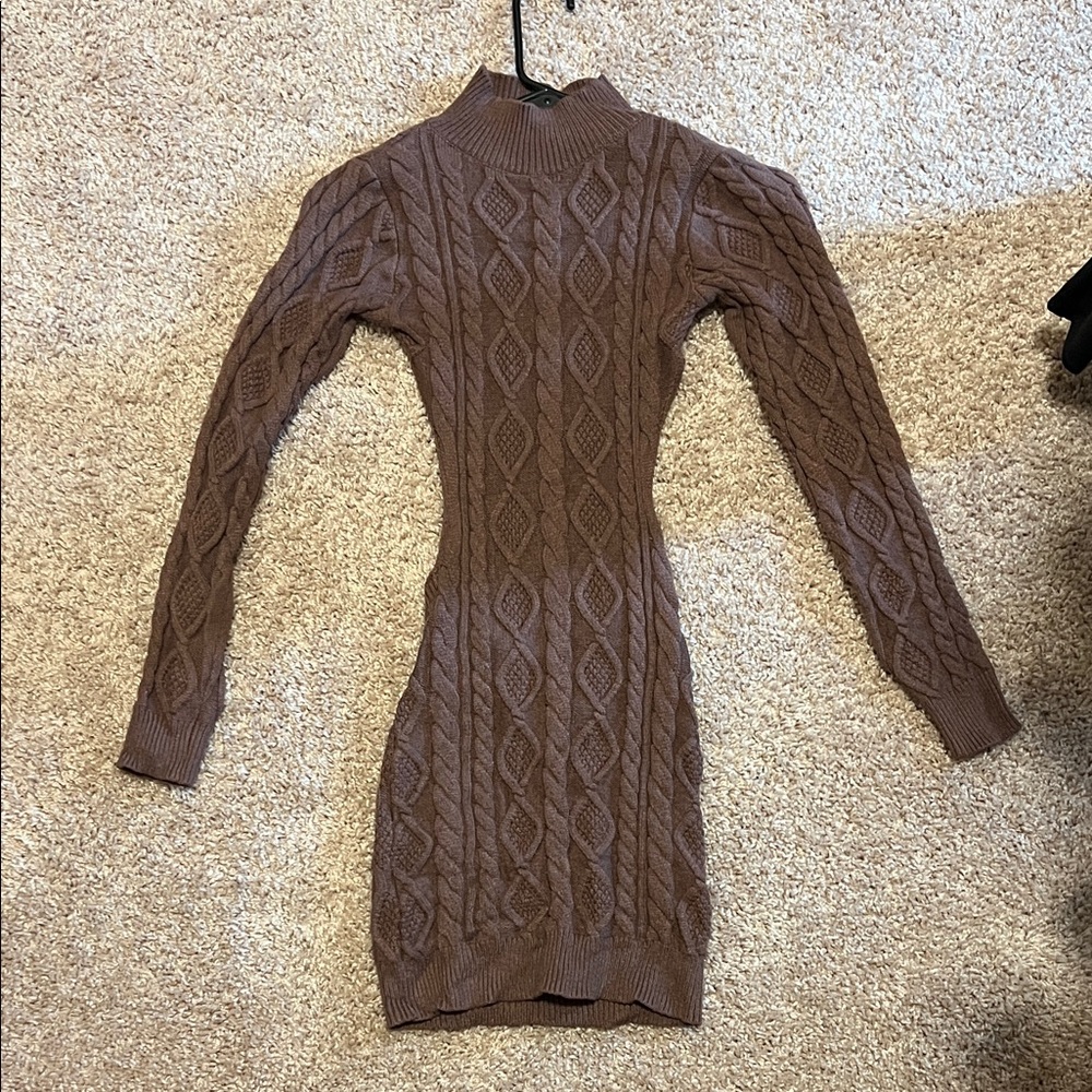 Elegant Brown Cable Knit Dress